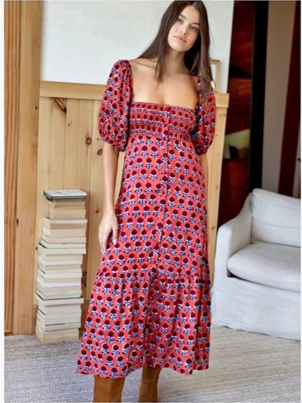 India Collection Emerson Fry Floral Santiago 3 MIDI Dress XS/S Fall